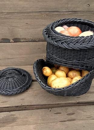 Кошик для картоплі. кошик для цибулі. плетений кошик для овочів. лоток для овочів3 фото