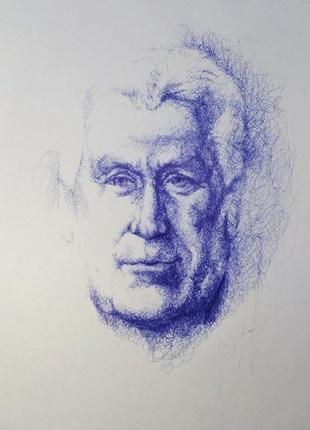Портрет у техніці "хаотичне сфуматто", зображення обличчя ручкою