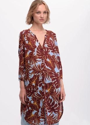Летнее платье рубашка, туника h&amp;m в тропический принт.2 фото