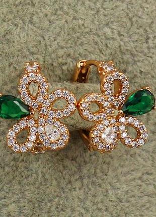 Серьги  xuping jewelry катарантус с зеленым камнем 1,5 см золотистые