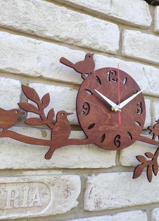 Настінний дерев'яний годинник з пташками з безшумним механізмом2 фото