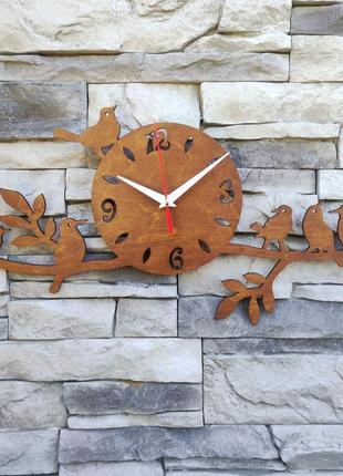 Настінний дерев'яний годинник з пташками з безшумним механізмом