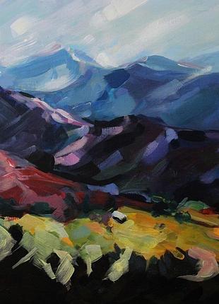 Картина пейзаж "вечерные горы" 30x30см, живопись