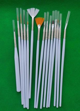Набор кистей для дизайна ногтей 15 штук белые 790