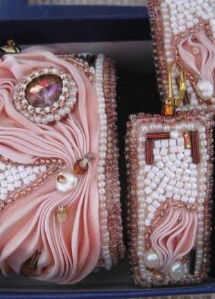 Комплект украшений с лентой шибори в персиковом цвете6 фото