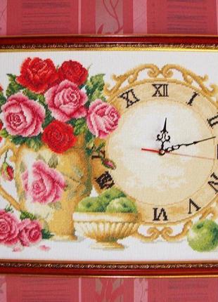 Картина-часы розы с яблоками1 фото