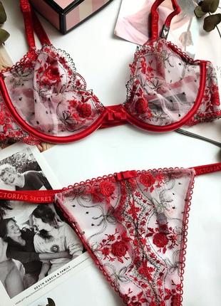 Комплект белья victoria's secret original 34c m 38 75c ажурный с вышивкой3 фото