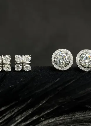 Сережки з діамантами (муассанітами) 1,6 та 2 ct пусети