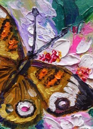 Картина маслом "бабочка в вишневом цвете"2 фото