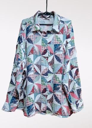 Классная женская рубашка печворк из марлевого коттона /tu clothing patchwork print shirt / оверсайз2 фото