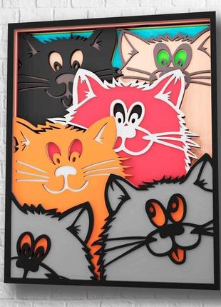 Набор для творчества деревянная 3d раскраска коты, 20 * 25 см1 фото