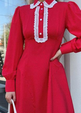 Модна жіноча сукня  у горошек червона новинка 20248 фото