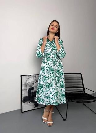 Модна жіноча сукня міді у квітковий прінт біло-чорна  новинка 20246 фото