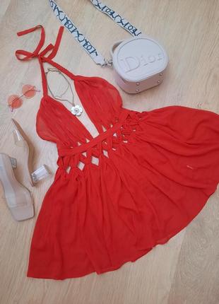 Прозрачное платье красного цвета  пляжное.8 фото