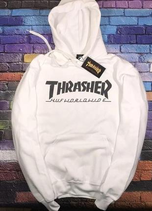 Толстовка біла thrasher worldwide2 фото