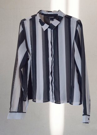 Шифонова блуза/сорочка у біло-чорну смужку