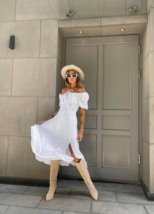 Модна жіноча сукня довга з розрізом біла новинка 20241 фото