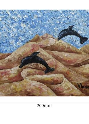 Картина маслом на холсте "дельфины в пустыне" 20х254 фото