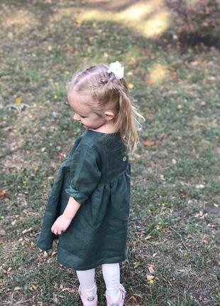 Детское льняное платье с длинным рукавом (разные цвета)7 фото