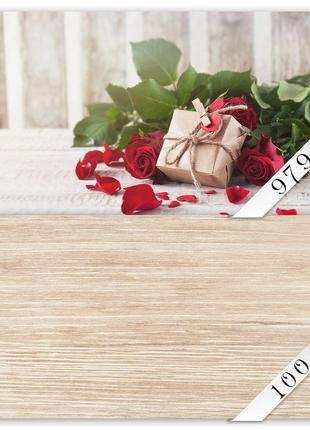 Вініловий фотофон "подвійний, подаруночок, пелюстки троянд, дерев'яна підлога"1 фото