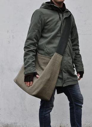 Тканая мужская сумка с кожаным дном