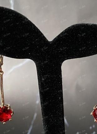 Серьги конго "ama" с красными фианитами, бижутерия