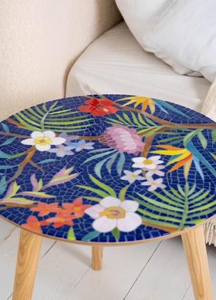 Журнальний столик гавайські квіти вітражна мозаїка2 фото