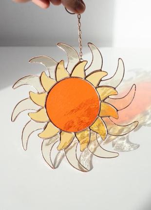 Витражный сувенир солнце подарок декор для дома и сада2 фото