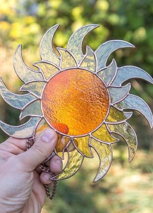 Витражный сувенир солнце подарок декор для дома и сада5 фото