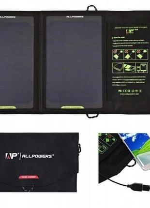 Портативна сонячна панель allpowers 10вт, usb 5 в  2,0а