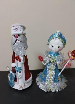 Інтер'єрні ляльки Дід Мороз і сніговичка ручна робота (набір)