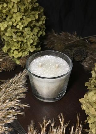 Свічка в скляному підсвічнику з пальмового воску з двома бавовняними гнотами5 фото