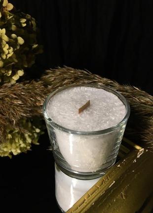 Свічка в скляному підсвічнику з пальмового воску з дерев'яним гнотом2 фото