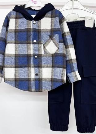 Цена от размера! костюм - двойка детский подростковый, кофта с капюшоном, штаны трикотажные, синий1 фото