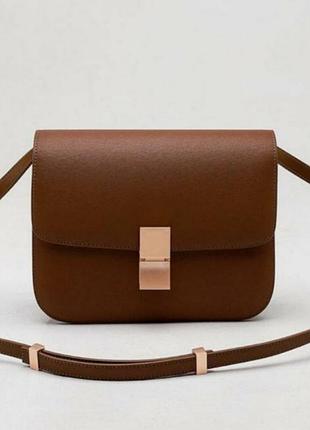 Сумка з натуральної шкіри ідеальна жіноча коричнева стильна крос боді celine box