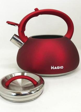 Чайник magio mg-1193 со свистком, маленький чайник для газовой плиты, металлический чайник5 фото