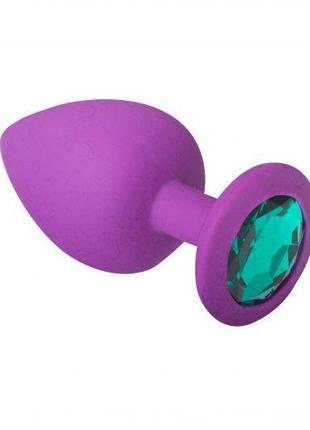 Анальная пробка силиконовая со стразом purple silicone emerald, s