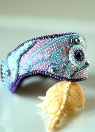 Браслет с аметистом и кристаллами сваровски, сиреневый браслет, вышитый бисером браслет4 фото