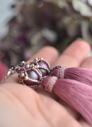 Рожеві сережки-кисті, сережки антична троянда, сережки в подарунок5 фото
