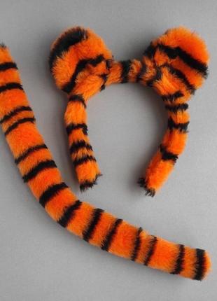 Костюм тигренка- уши, хвост, митенки из меха ручной работы, киев2 фото