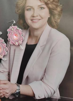 Сутажные серьги "пыльная роза"