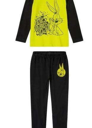 Дитяча піжама для хлопчика disney бавовна чорна з жовтим tunes / багз банні, розміри 122-140