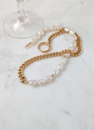 Колье из натурального жемчуга и австрийского кристалла ✨3 фото