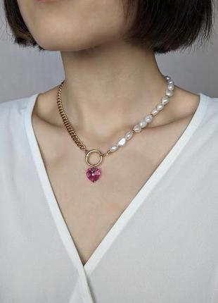 Колье из натурального жемчуга и австрийского кристалла ✨5 фото