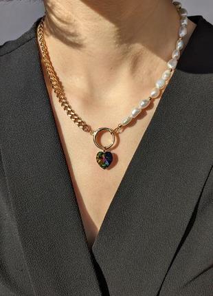 Колье из натурального жемчуга и австрийского кристалла ✨2 фото