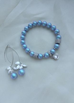 Сріблясті сережки з перлами сваровські "орхідея"4 фото