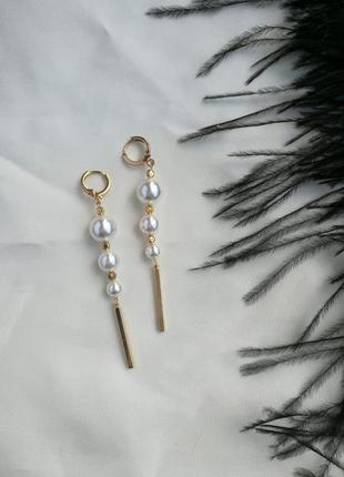 Позолочені сережки з перлами сваровські1 фото