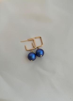 Позолочені сережки з синім камінням сваровські4 фото