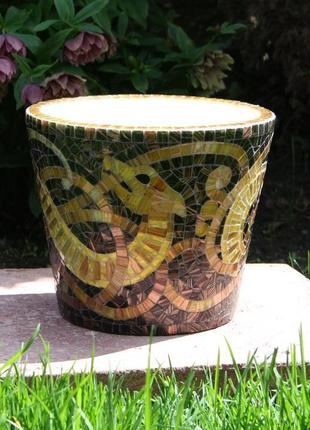 Кашпо для цветов с кельтским узором (керамика, мозаика)
