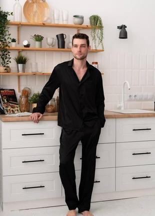 Мужская шелковая пижама volcano с черным кантом ткань шелк армани мужской домашний костюм в пижамном стиле